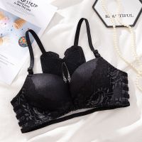 前扣美背聚拢蕾丝文胸性感舒适无磁无痕女士内衣无钢圈蝴蝶胸罩 黑色 34/75A