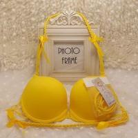 前扣性感内衣女有钢圈前扣蝴蝶结美背文胸美背学生胸罩 黄色 32/70AB