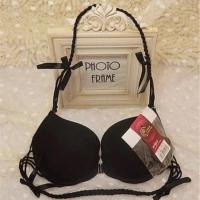 性感美背聚拢挂脖前扣内衣文胸上薄下厚小胸聚拢性感舒适挂脖内衣 黑色 32/70AB