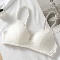 内衣少女薄款白色蕾丝收副乳防下垂文胸套装超薄无钢圈聚拢小胸罩 仙花白色单件 32/70(盒装+礼品)