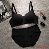 四季韩版新款无钢圈内衣套装女薄款棉质胸罩胸文胸内裤一套 黑色套装 32/70AB通用杯