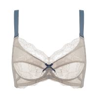 大胸显小内衣女薄款大胸显小无钢圈夏季缩胸防下垂水晶杯超薄文胸 杏灰 75B/34B