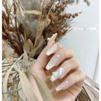 美甲指甲贴片 芭蕾舞鞋丝绸缎带美甲成品日式手工穿戴甲新娘甲片 白珍珠丝带1号 新T型 S