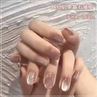 夏天指甲油光疗甲油胶美甲套装2021年新款裸色系晶石猫眼流行色 奶茶晶石猫眼+圆柱磁铁 9.9ml要烤