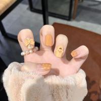假指甲美甲贴片 布丁狗可爱蝴蝶结美甲 小号 短方圆