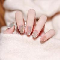 假指甲美甲贴片 仙女珍珠裙摆气质温柔碎钻晶石猫眼闪闪美甲 珍珠晕染裙摆 最小号xs