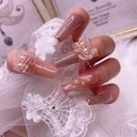 [48小时发货][手工美甲]甲片成品美甲贴片假指甲晶石猫眼裙摆系列可拆卸穿戴 婚纱裙摆 S码