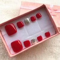 脚甲美甲假指甲贴片成品短款趾甲脚趾甲片钻无痕全贴穿戴可拆卸片 红色 大号