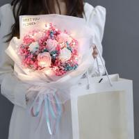 满天星干花星黛露花束手捧花永生花生日送闺蜜女朋友圣诞节礼物 彩色满天星玫瑰+手提袋+灯串