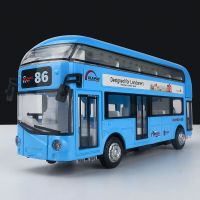 儿童双层公交车玩具车汽车模型仿真合金车模男孩公共汽车玩具小车 [清仓]双层伦敦 蓝[送站台]