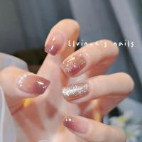 假指甲美甲贴片 枯玫雪绒透亮渐变bling金光雪花美甲 可反复穿戴 小号 短方圆