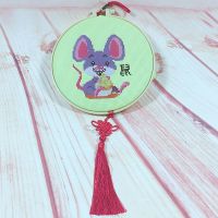 [24小时发货]自己绣diy刺绣材料 小幅简单十字绣挂件十二生肖儿童学生入门手工 鼠+全套工具 仿竹绣绷+[棉线]