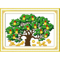 发财树十字绣摇钱树吉祥树新款线绣2022招财进宝丝线印花生意兴隆 68*48cm精准印花中格三股线绣 [生态棉线]