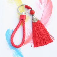 十字绣钥匙扣挂绳编织色皮绳钥匙扣流苏吊坠配件挂饰钥匙扣流苏 红编织绳+红流苏