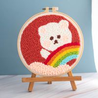 俄罗斯戳戳绣手工绣diy材料包戳戳秀乐墩绣十字绣毛线刺绣搓搓绣 [彩虹小熊]送剪刀 [有简单戳针+大三角支架]