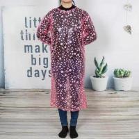 PVC加厚男女反穿衣防水耐油耐酸碱罩衣成人工作服水产围裙长袖 粉色白色大圆点