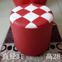 彩色大皮墩子沙发圆皮凳子穿换鞋梳妆登实木茶几椅搁脚电脑矮屁蹲 红白 直径 31高20