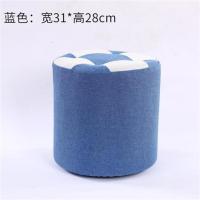 实木小凳子创意布艺圆凳时尚客厅沙发凳茶几凳矮凳家用成人小板凳 蓝色高28可拆洗
