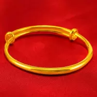 越南沙金花型手镯新款镀金镂空花朵手环镯子婚庆新娘首饰久不掉色 推拉光面手镯