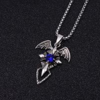 项链男韩版学生社会兄弟二人十字架吊坠女帅气潮男锁骨链脖子饰品 蝙蝠蓝钻[1条] 配皮绳