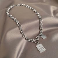 学生嘻哈圆方牌字母钛钢短项链hiphop潮个性欧美风土酷蹦迪链子 钛钢材质[不掉色]