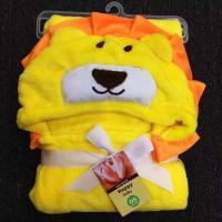 儿童浴巾柔软吸水带帽双面珊瑚绒浴袍新生儿抱被抱毯多功能盖毯 黄色狮子75*90cm无扣子