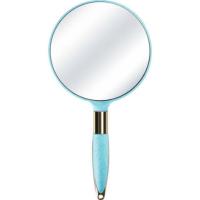 欧式复古手柄化妆镜手拿手持美容院美容镜子便携随身纹绣用品工具 圆形美容镜-浅蓝