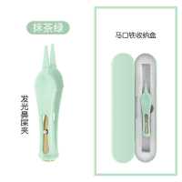 儿童掏耳神挖耳勺带灯婴儿发光耳勺宝宝采耳掏耳朵屎扣镊鼻屎夹器 发光鼻屎夹铁盒装[抹茶绿]