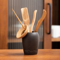 恬静生活黑檀木茶道六君子套装陶瓷功夫茶具养壶笔刷茶夹茶勺配件 海鸥+竹5件套