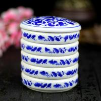 陶瓷调色盘多层带盖仿古美术水粉水彩国画调色碟瓷器5层颜料