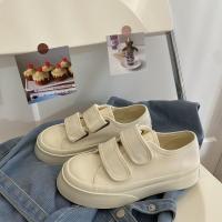 ins港风帆布鞋女学生魔术贴百搭chic板鞋2021春季新款厚底小白鞋 米白色 40