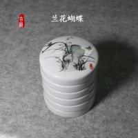 景德镇五层陶瓷带盖调色盘国画水彩水粉大号颜料碟书法墨盒砚台 兰花蝴蝶