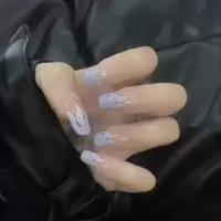 ins火焰短芭蕾穿戴甲成品假指甲美甲贴片指甲贴片可拆卸甲片防水 473蓝色火焰(颜色偏深)