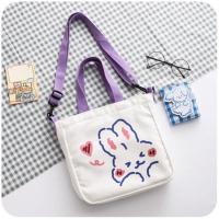 ins日系百搭帆布袋 可爱少女手提小包包学生用森系拉链单肩斜挎包 白色爱心兔 单包