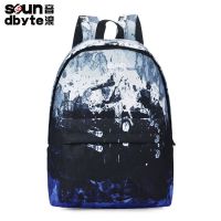 Soundbyte双肩包女高中学生书包森林印花帆布时尚潮流男电脑背包 21331蓝色泼墨