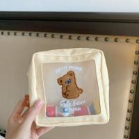 网纱透明小熊化妆包少女心可爱韩版大容量收纳包便捷携带旅行包 黄色小熊化妆包-正方形