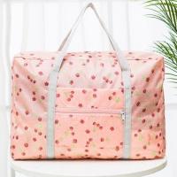 旅行包拉杆包手提行李袋行李包大容量短途单肩包女折叠袋子收纳袋 粉色樱桃-加厚款