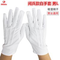 白三筋薄礼仪开车庆典阅兵演出涤纶防滑司机保安接待作业劳保手套 白色 阅兵款 5双装 男L