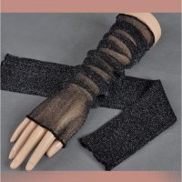 蕾丝袖套女夏季手套超薄款防线冰袖开车长款冰丝护臂手臂 超薄款黑色 均码