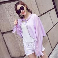 荷叶边长款防晒手套夏季女士骑开车防晒袖套防紫外线遮阳臂套披肩 紫色 均码