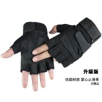 登山半指特种兵战术手套男士春夏季户外骑行健身透气半指全指手套 升级版黑色 无赠品 S