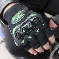 摩托车手套四季款防滑防摔男骑士骑行装备机车赛车全指手套春夏季 KA绿色-半指 XL