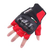 MADBIKE夏季半指摩托车手套防摔防滑透气越野骑行赛车电动机车男 MAD-06h碳纤维款红色 M