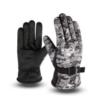 [送帽子]冬季保暖手套男加绒加厚骑行防风寒棉手套摩托车手套 迷彩灰色 [薄绒款]一双装手套