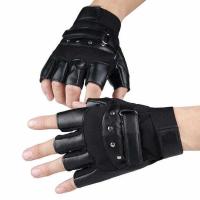 真羊皮半指手套男秋冬季开车骑行登山战术训练防滑露指特种兵手套 羊皮钉半指款