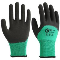 手套劳保耐磨工作乳胶发泡皱纹防滑浸胶挂胶橡胶男工地干活薄款 (标准版)绿黑发泡王12双 L