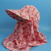 女士骑行帽子工作田间棉绸大檐遮阳护脖捂脸透气采茶防风防尘防晒 棉绸面料 红花