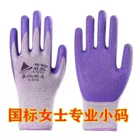 [48小时发货]女士小号耐磨劳保手套橡胶乳胶加厚防滑透气工地干活防护手套男女 启航紫3双