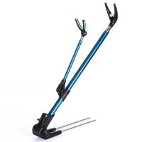 不锈钢多功能万向双炮台支架全金属地插钓箱鱼竿架杆插地炮台架 加粗型蓝色金刚地插单支架 1.7米