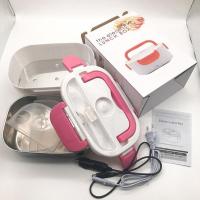 车载加热饭盒 12v24v不锈钢内胆 免注水加热便携家用插电保温饭盒 粉色 220v(塑料内胆)